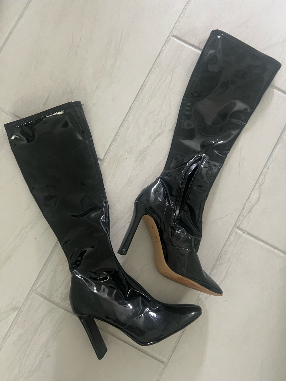 Black Patent Knee-High Boots
